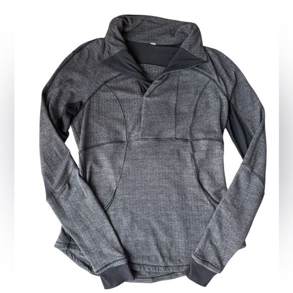 Lululemon Base Runner 1/2 Zip Heathered Herringbone Black Size 10 - Picture 10 of 12